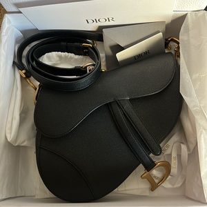 Christian Dior Saddle Bag - Regular size in Black Calfskin with Black Strap